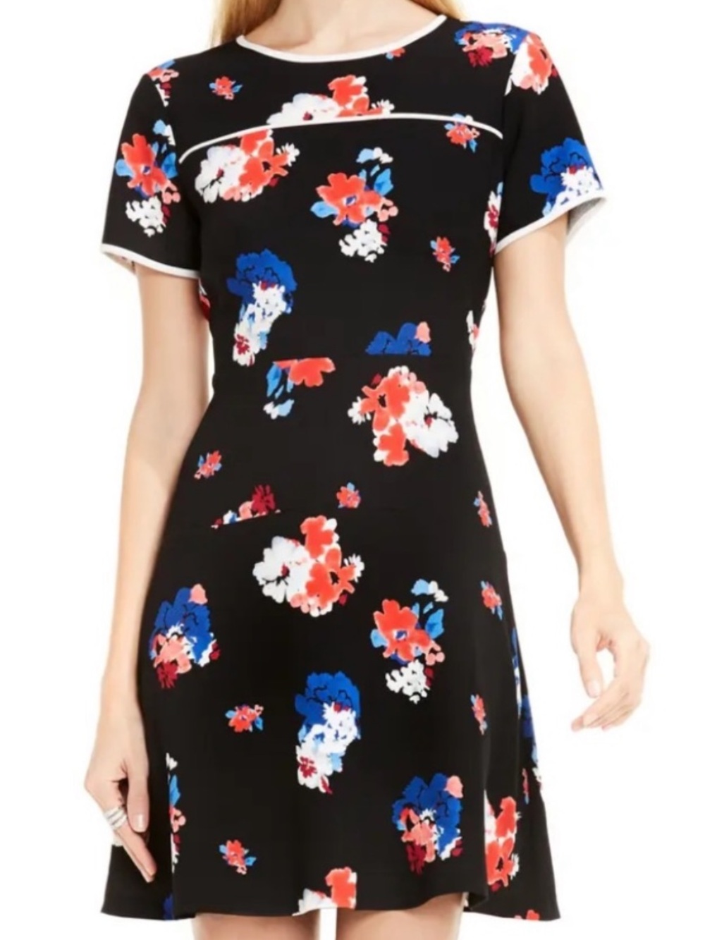 NWT Vince Camuto Black Mini Dress with Floral Print Sz 6